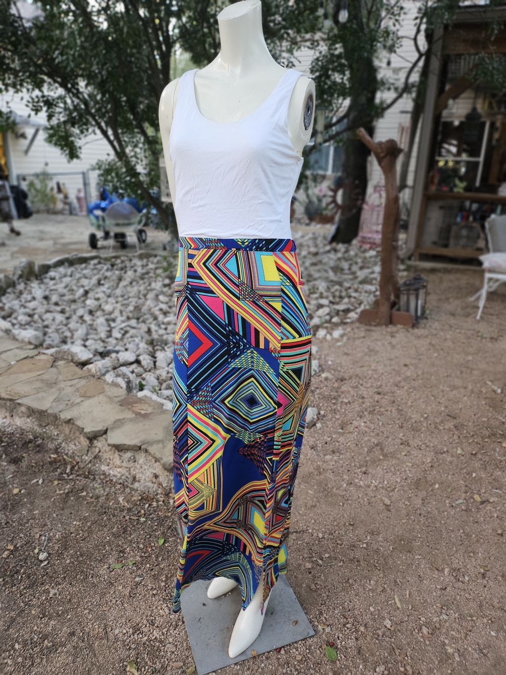 Ella Blue Vibrant Colorblock Multicolor Geometric Tank Top Maxi Dress M